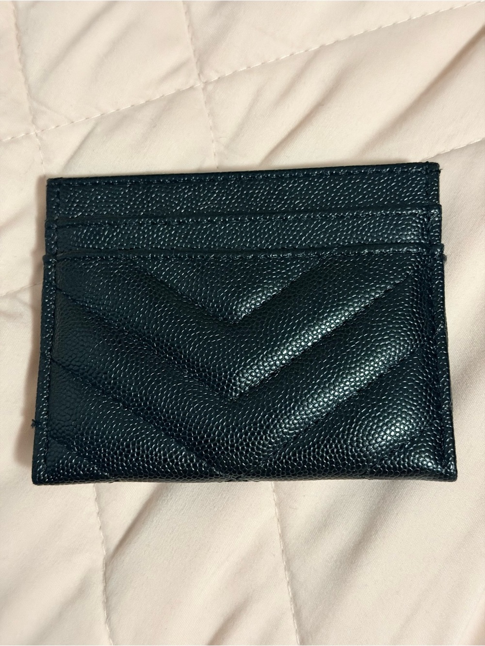 Saint Laurent Navy Blue Leather Card Holder with Gold YSL Emblem - Picture 2 of 3